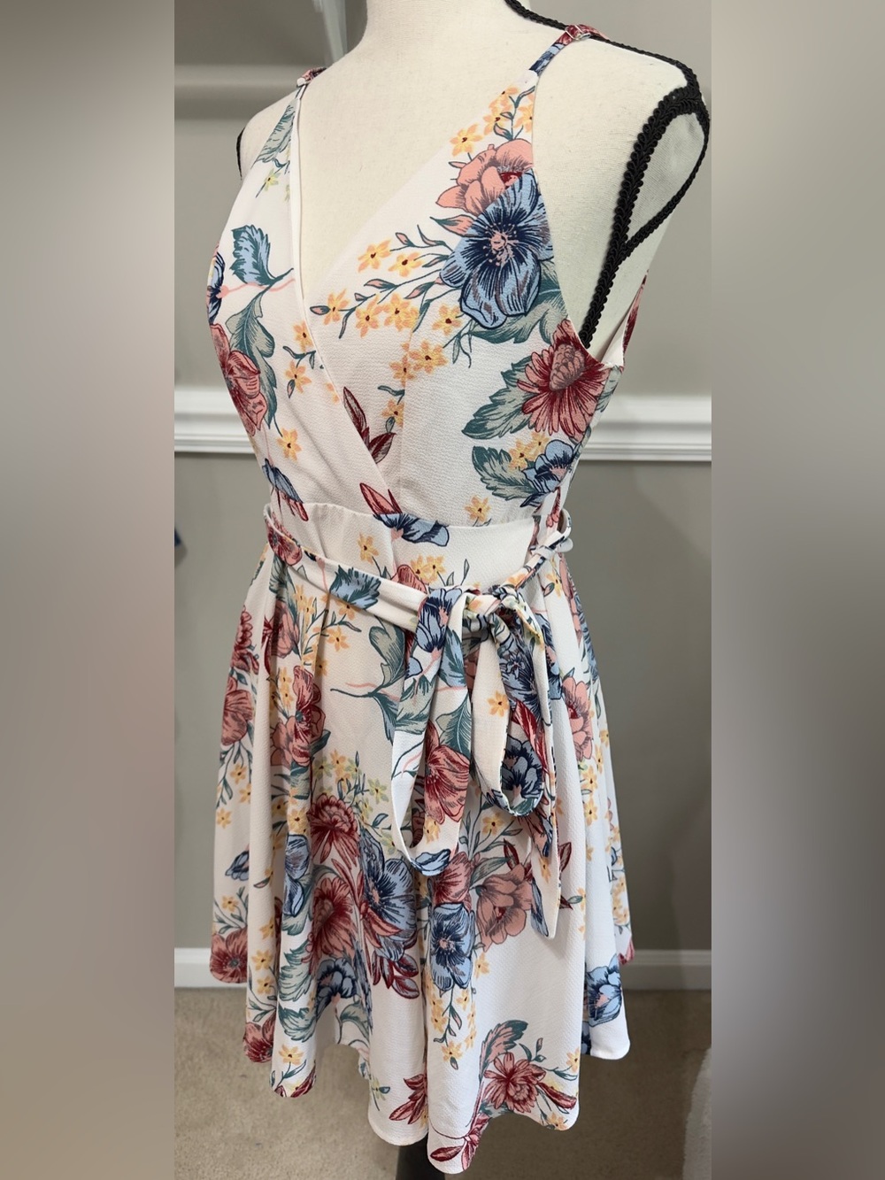 love J White Floral Wrap Dress with Pink, Blue & Yellow Accents 309 - Picture 5 of 7